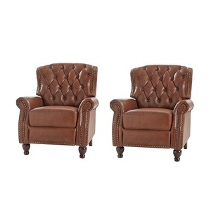 Set of 2 Justine Transitiona Wooden Upholstery Genuine Leather Recliner with Nailhead Trim for Living Room and Bedroom| ART OF LIVING DESIGNS - 1 of 4