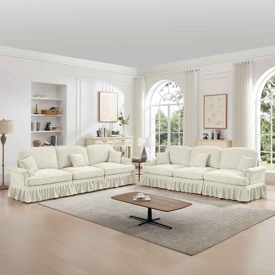 Modular Mid-Century Sectional Sofa, 6-Seater Couch with Flared Arms with Removable Skirt, Upholstered Chenille Sofa with Cushion-Coolbibila