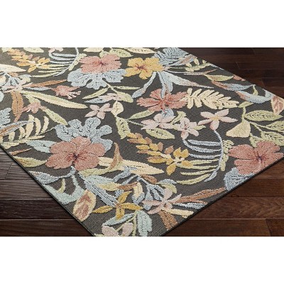 Vicky Charcoal and Blue Floral Synthetic Rectangular Area Rug