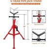 V-Head Pipe Jack Stand, 2500LB Load Capacity with Folding Legs, 28"-52" Adjustable Height ，for Welding, Pipe Threading, Red - 3 of 4