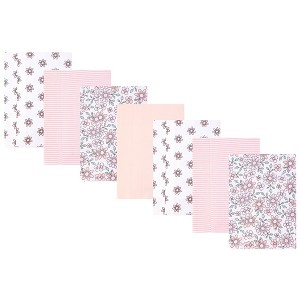 Hudson Baby Infant Girls Cotton Flannel Burp Cloths 7-Pack, Pink Mint Floral, One Size - 1 of 4