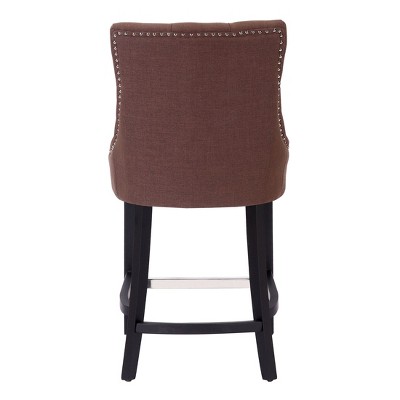 WestinTrends 29" Brown Linen Tufted Wingback Bar Stool Set
