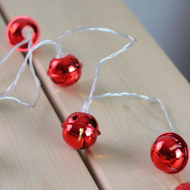 Northlight 8ct Battery Operated LED Jingle Bell with Star Cut-Outs Christmas Lights Red - Clear Wire, 3 of 4