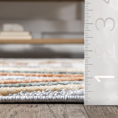 Edna Light Gray Striped Synthetic Area Rug, 5' x 8'