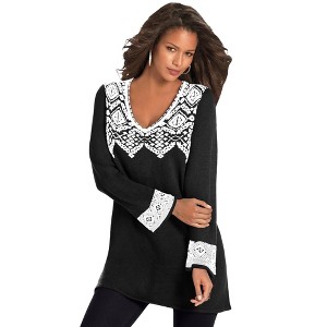 Roaman's Women's Plus Size Fit And Flare Tunic Sweater - 1 of 4