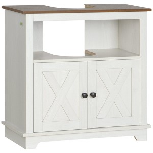 Aghana Digitals White Modern Farmhouse Bathroom Sink Cabinet with Double Doors, Open Shelves, - 1 of 4