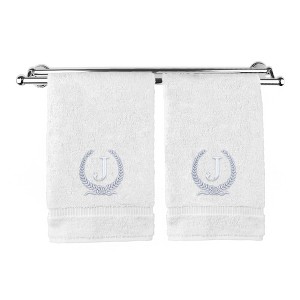 BC BARE COTTON Monogrammed Hand Towel, 100% Turkish Cotton - Set of 2 - White - Silver Wreath - 1 of 1
