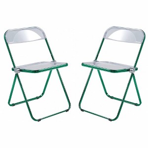 LeisureMod Lawrence Acrylic Folding Dining Chair with Open-Back Design in Green Metal Frame Set of 2 - 1 of 4