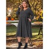 Women's Plus Size Ribbed Knit V Neck Long Sleeve Flowy Casual Maxi A Line Sweater Dress with Pockets - Agnes Orinda - 3 of 4