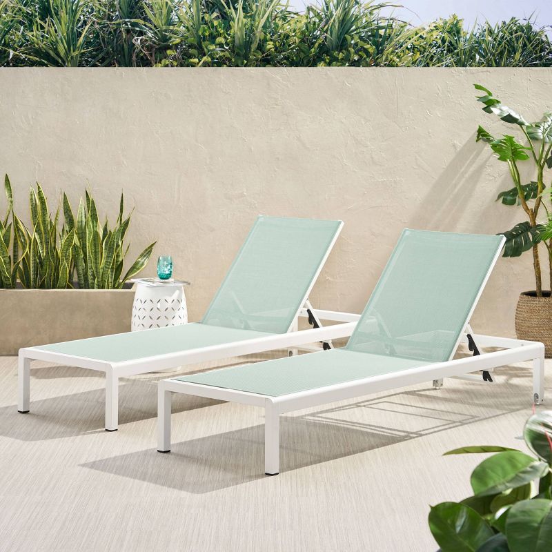Cape Coral 2pk Outdoor Acacia Wood Chaise Lounges - Green/White - Christopher Knight Home, 3 of 16
