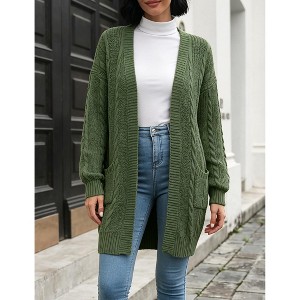 YESFASHION Women Cable Knit Open Front Mid-Length Long Sleeve Knit