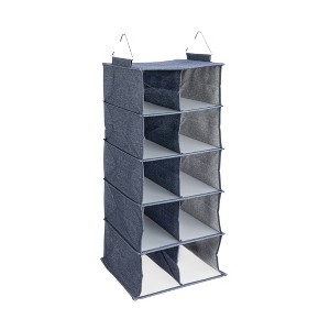 Hanging Cotton Blend and Plastic Closet Shoe Organizer with 10 Storage Compartments, Denim - 1 of 4