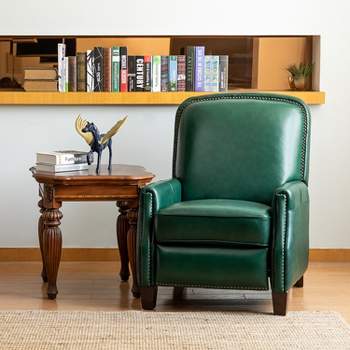 Deborah Modern Wooden Upholstery Modern Genuine Leather Recliner with Nailhead Trim for Living Room and Bedroom  | ARTFUL LIVING DESIGN