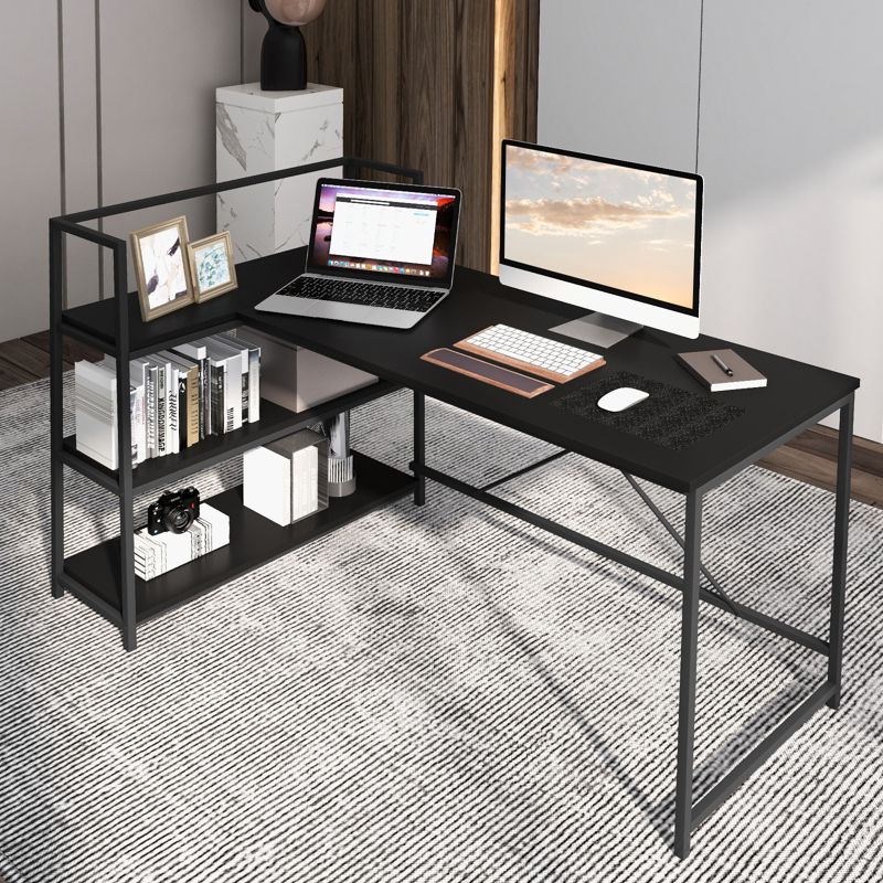 Costway Reversible L Shaped Computer Desk Corner Workstation with 3-Tier Open Shelf, 4 of 11