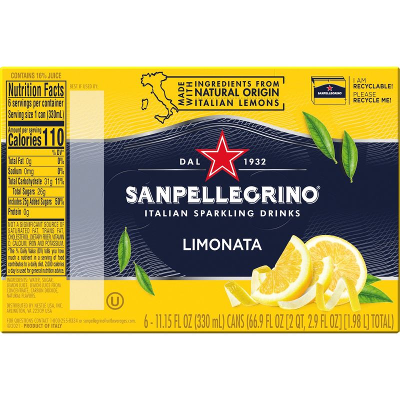Sanpellegrino Lemon Italian Sparkling Beverage - 6pk/11.15 fl oz Cans, 5 of 9