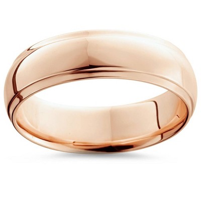 Pompeii3 6mm High Polished 14K Rose Gold Step Cut Mens Dome Wedding Band