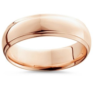 Pompeii3 6mm High Polished 14K Rose Gold Step Cut Mens Dome Wedding Band - 1 of 4
