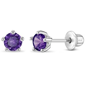 Girl's Classic CZ Birthstone Solitaire Screw Back Sterling Silver Earrings - In Season Jewelry - 1 of 4