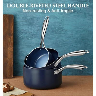 KOCH SYSTEME CS 1QT Ceramic Nonstick Saucepan with Lid, Gradient Blue