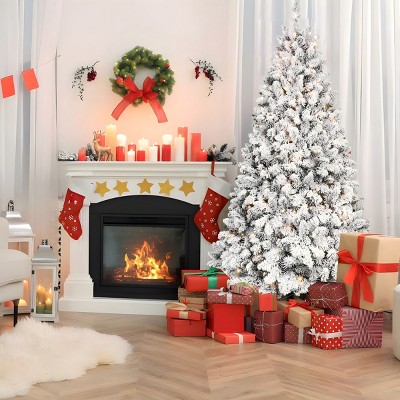 Artificial Trees Christmas Snow-Flocked with Pine Cones,Prelit Xmas Trees, Home Decoration-Maison Boucle