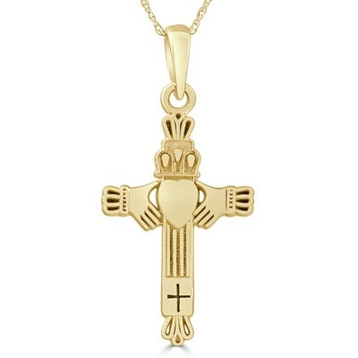 Pompeii3 14k White or Yellow Gold Gold Celtic Cross Claddagh Pendant Necklace 1" Tall