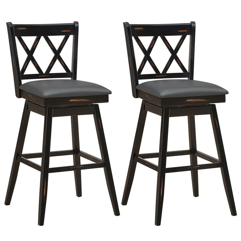 Costway Set of 2/4 Barstools Swivel Bar Height Chairs with Rubber Wood Legs Black/White, 1 of 11