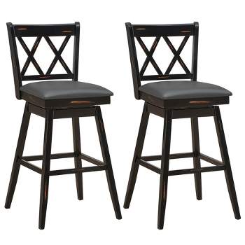 Costway Set of 2/4 Barstools Swivel Bar Height Chairs with Rubber Wood Legs Black/White