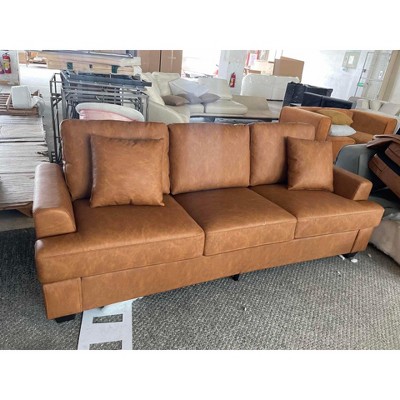 3-Seater Sofa with Shaped Seat Cushions, PU Orange, Living Room Furniture