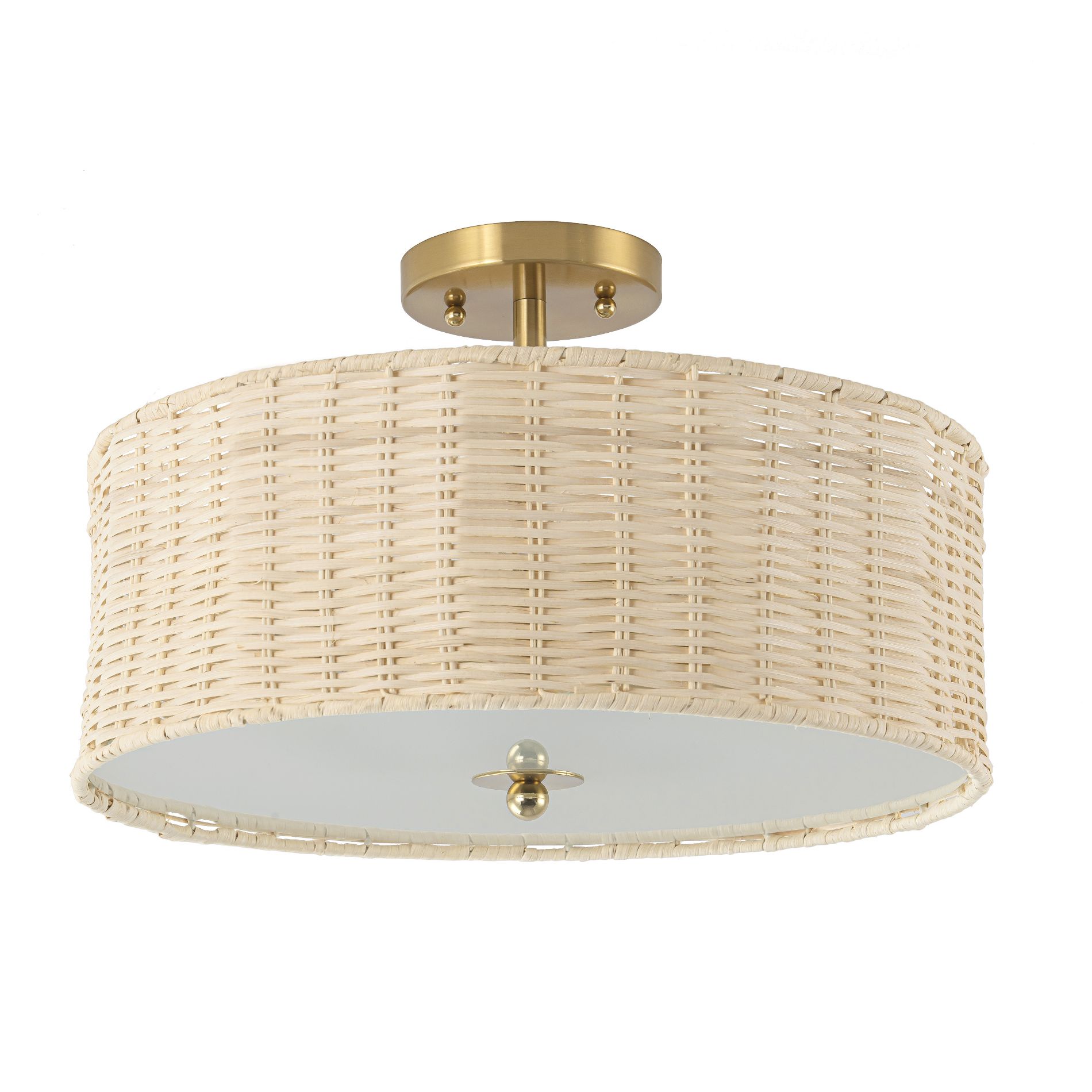 C Cattleya 3-Light Woven Rattan Semi-Flush Mount Ceiling Light