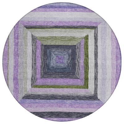 HomeRoots 8' Lavender Charcoal And Ivory Round Geometric Washable Indoor Outdoor Area Rug