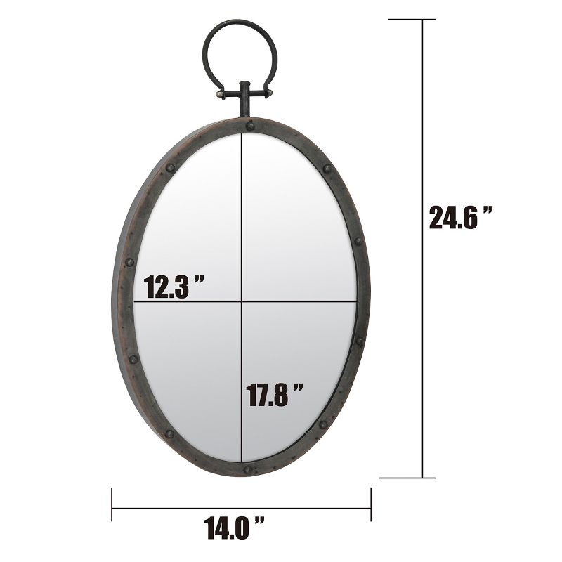 24.8&#34; x 14.2&#34; Oval Metal Wall Mirror with Rivet Trim Dark Gray - Stonebriar Collection, 6 of 7