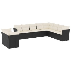 vidaXL Garden Sofa Set Black PE Rattan Large Adjustable Feet - 1 of 4