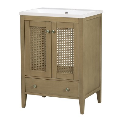 NicBex 24" Bathroom Storage Cabinet with Sink, Bathroom Vanity, 1 Drawer and 1 Spacious Cabinet for Bathroom, Natural