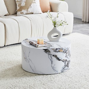 ORRD 23.6" Round Coffee Table, White Marble Texture MDF Top, No Assembly Required for Living Room & Apartment - 1 of 4