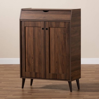 Walnut Brown 2-Door Wood Entryway Shoe Storage Cabinet