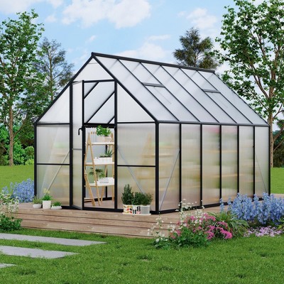 Aluminum-Framed Polycarbonate Greenhouse, Heavy Duty, with Quick Setup Structure and Roof Vent, Large Enhanced Aluminum GreenhouseKit for Outdoors