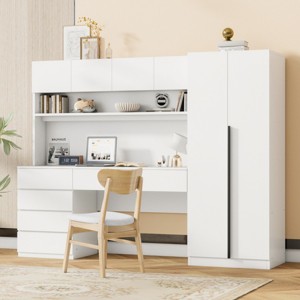 Wooden Desk With Storage,Teens Writing Laptop Desk With Shelves And Drawers,Wardrobe With 2 Doors -Maison Boucle - 1 of 4