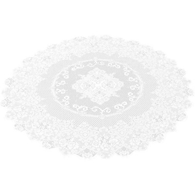 Juvale Round White Lace Vintage Tablecloth, Floral Pattern for Wedding Reception, Christmas Party (59 In)