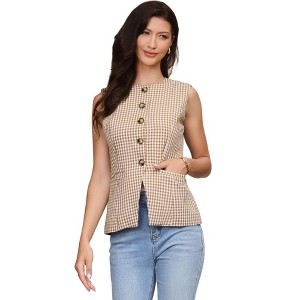 INSPIRE CHIC Women's Gingham Sleeveless Office Crew Neck Business Plaid Suit Waistcoat - 1 of 4