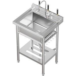 Stainless Steel Utility Sink with Faucet, Freestanding Single Bowl Commercial Sink with Adjustable Legs - 1 of 4