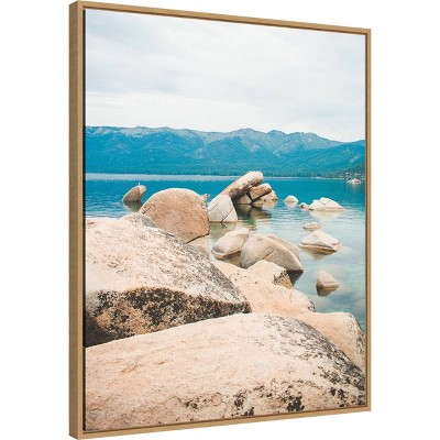 Lake Tahoe Earth Tones Landscape Canvas Print with Brown Frame