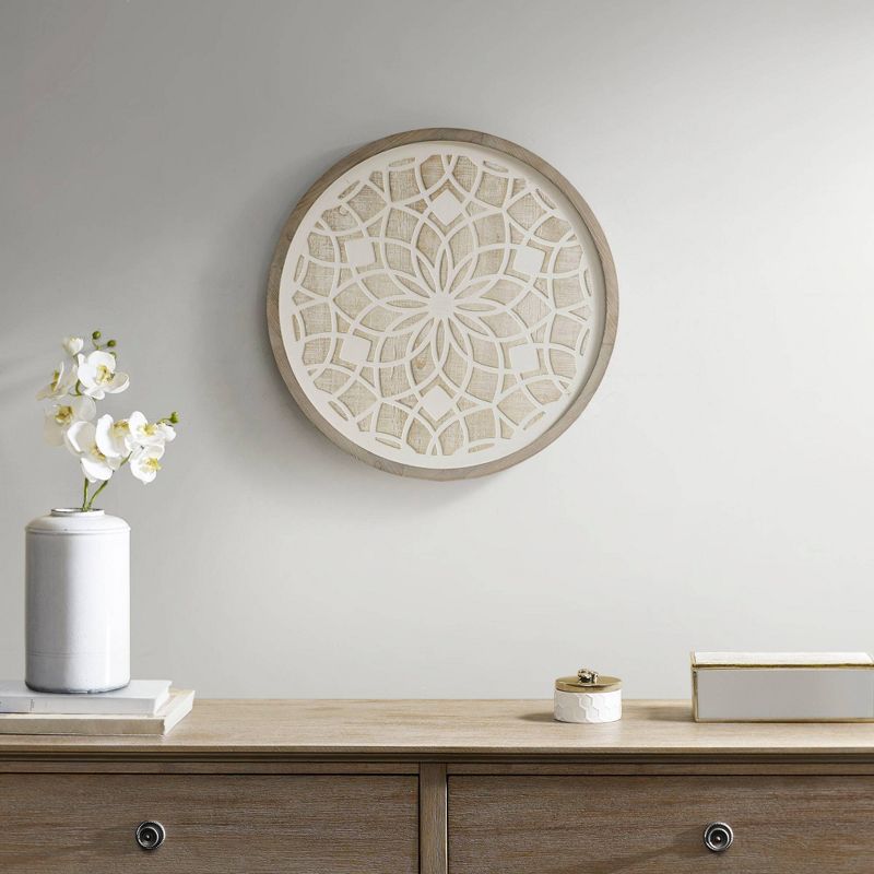 Leah Round Two-Tone Medallion Wall Decor Natural/White - Madison Park, 4 of 10