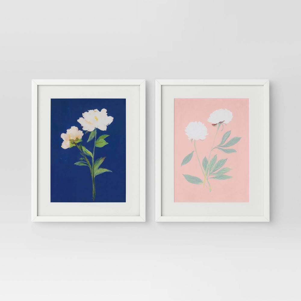 (Set of 2) 16" x 20" 'Pink and Blue' Floral Framed Posters - Threshold: Modern Luxury Wall Decor, Polystyrene Frame