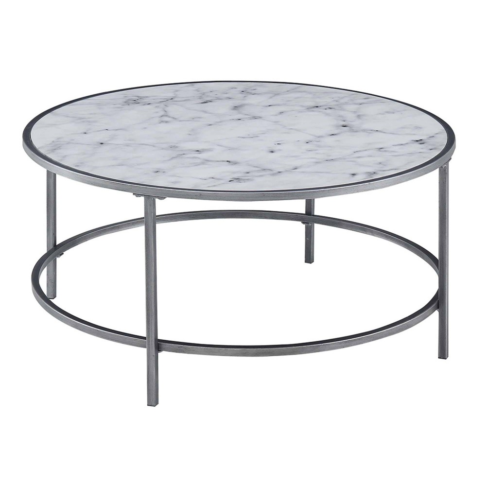 Gold Coast Faux Marble Round Coffee Table: Mid-Century Modern, 4 Point/Leg Base - Breighton Home