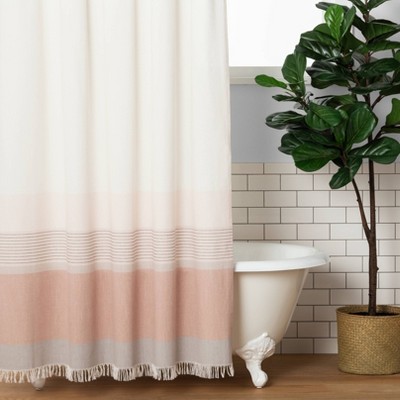 Details about   Hearth & Hand Magnolia Copper Wide Band Ombre Fringe Shower Curtain
