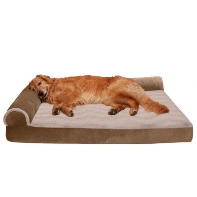 FurHaven Wave Fur & Velvet Deluxe Chaise Lounge Memory Foam Sofa-Style Dog Bed