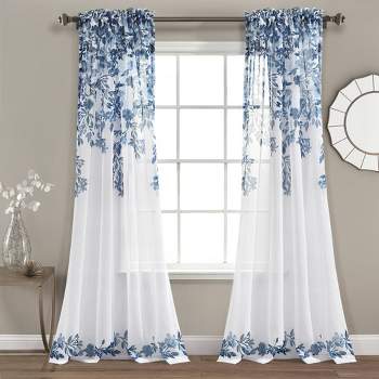 Set of 2 Tanisha Sheer Window Curtain Panels Navy Blue - Lush Décor