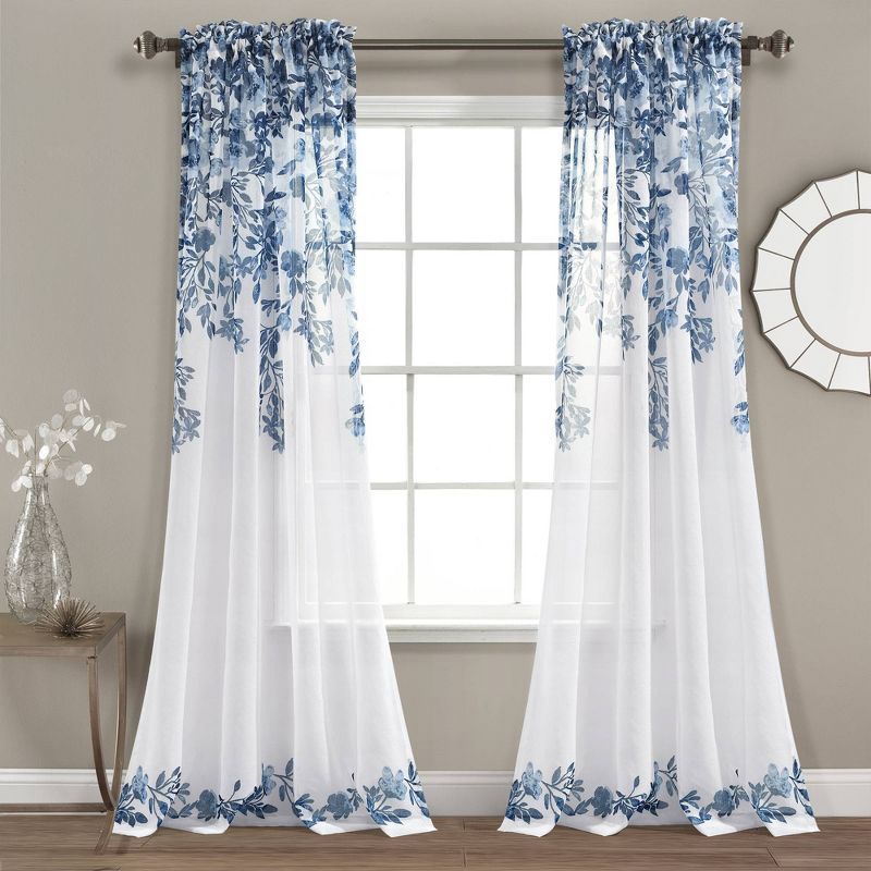 Set of 2 Tanisha Sheer Window Curtain Panels Navy Blue - Lush Décor, 1 of 8