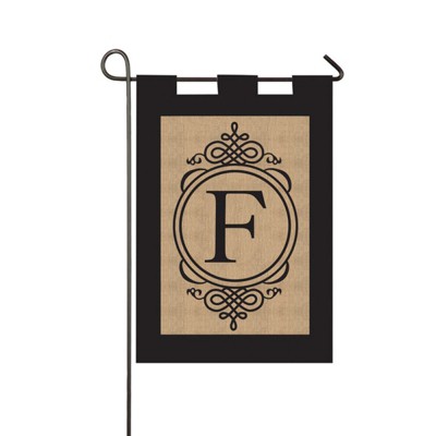 Evergreen Garden Sub Burlap Monogram F Flag