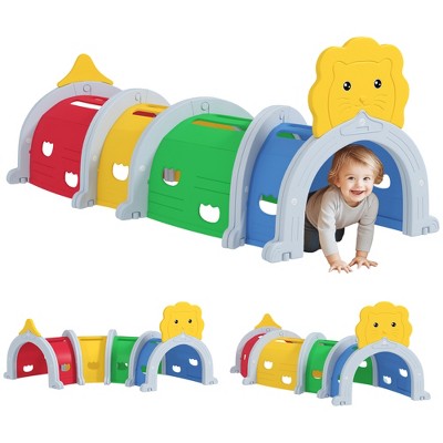 Qaba Kids Play Tunnel for Children 3-6 Years to Crawl and Climb, Lion Design Toddler / Baby Tunnel, Kids Playground for Indoor & Outdoor, Multicolored